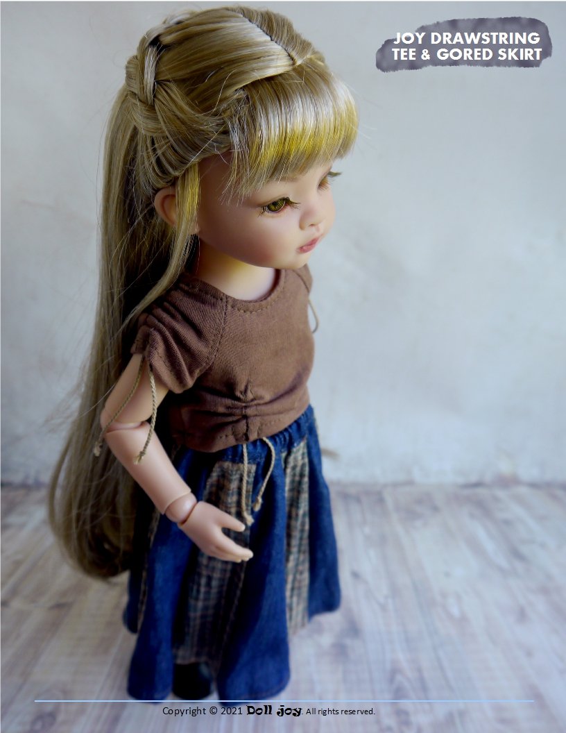 Doll Joy Paola Reina Joy Drawstring Tee and Gored Skirt Pattern For 13" Paola Reina Dolls Pixie Faire