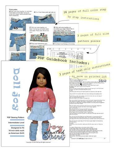 Doll Joy 18 Inch Modern Joy Pleated Skirt 18" Doll Clothes Pattern Pixie Faire