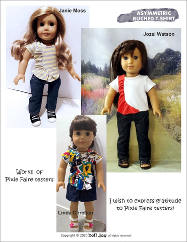 Doll Joy 18 Inch Modern Asymmetric Ruched T-shirt 18 inch Doll Clothes Pattern Pixie Faire