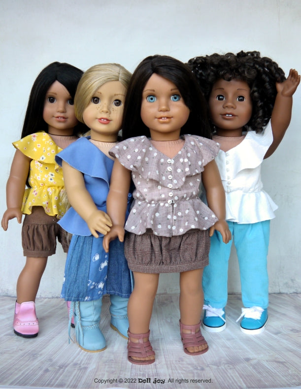 Doll Joy 18 Inch Modern Romantic Waves Blouse 18" Doll Clothes Pattern Pixie Faire
