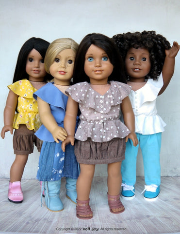 Doll Joy 18 Inch Modern Romantic Waves Blouse 18" Doll Clothes Pattern Pixie Faire