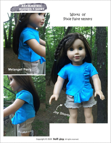 Doll Joy 18 Inch Modern Asymmetric Ruched T-shirt 18 inch Doll Clothes Pattern Pixie Faire