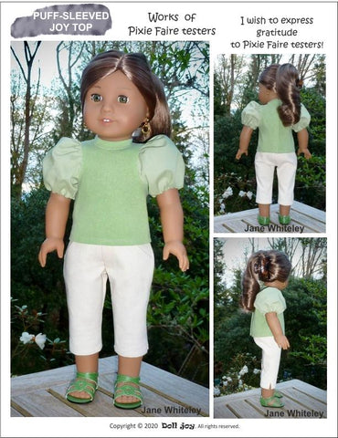 Doll Joy 18 Inch Modern Puff-Sleeved Joy Top 18" Doll Clothes Pattern Pixie Faire