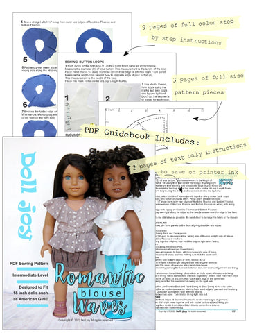 Doll Joy 18 Inch Modern Romantic Waves Blouse 18" Doll Clothes Pattern Pixie Faire
