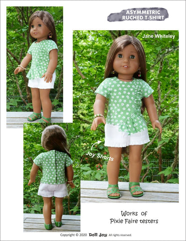 Doll Joy 18 Inch Modern Asymmetric Ruched T-shirt 18 inch Doll Clothes Pattern Pixie Faire