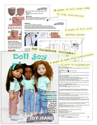 Doll Joy WellieWishers Joy Jeans 14.5-15 inch Doll Clothes Pattern Pixie Faire