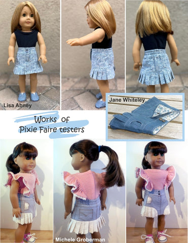 Doll Joy 18 Inch Modern Joy Pleated Skirt 18" Doll Clothes Pattern Pixie Faire