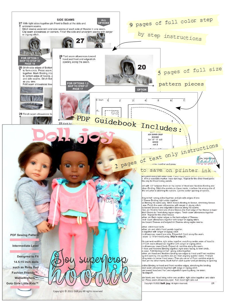 Doll Joy Ruby Red Fashion Friends Joy Super Crop Hoodie Pattern for 14.5" - 15" Dolls Pixie Faire