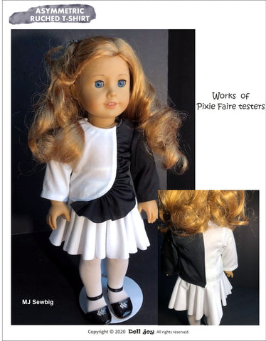 Doll Joy 18 Inch Modern Asymmetric Ruched T-shirt 18 inch Doll Clothes Pattern Pixie Faire