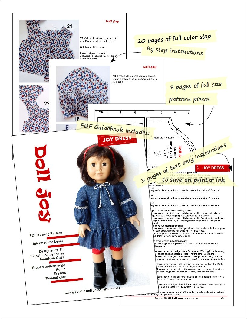 Doll Joy 18 Inch Modern Joy Dress 18" Doll Clothes Pattern Pixie Faire