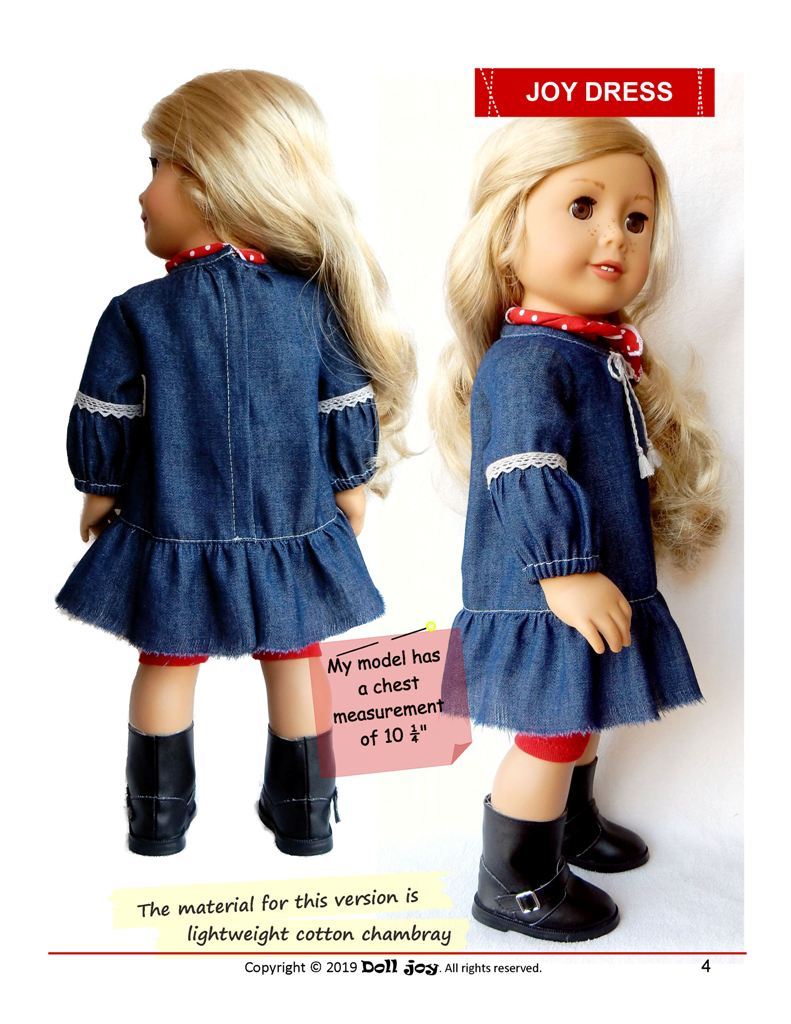 Doll Joy 18 Inch Modern Joy Dress 18" Doll Clothes Pattern Pixie Faire