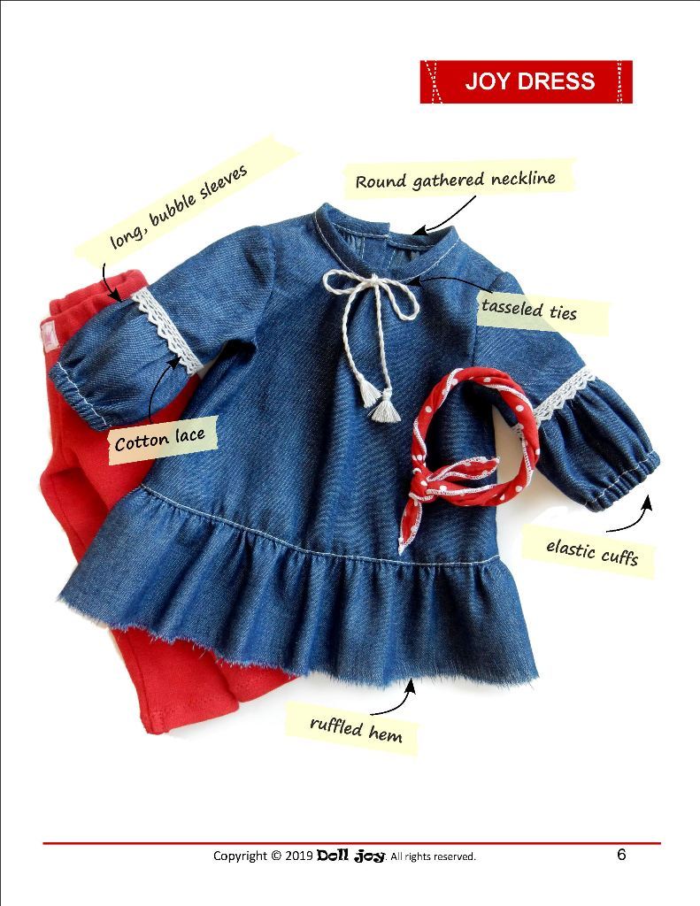 Doll Joy 18 Inch Modern Joy Dress 18" Doll Clothes Pattern Pixie Faire