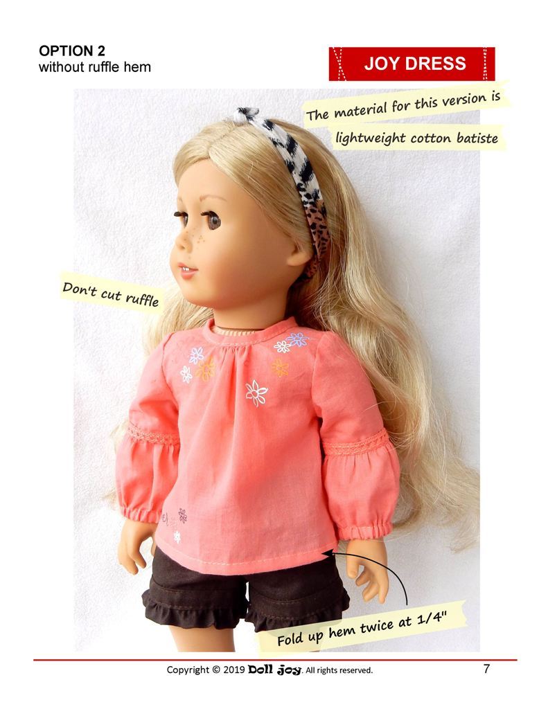 Doll Joy 18 Inch Modern Joy Dress 18" Doll Clothes Pattern Pixie Faire