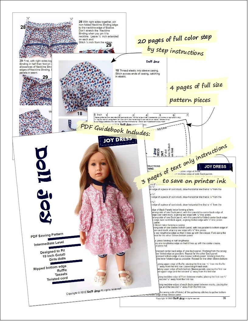 Doll Joy Gotz 19 Inch Joy Dress Pattern for 19" Gotz Dolls Pixie Faire