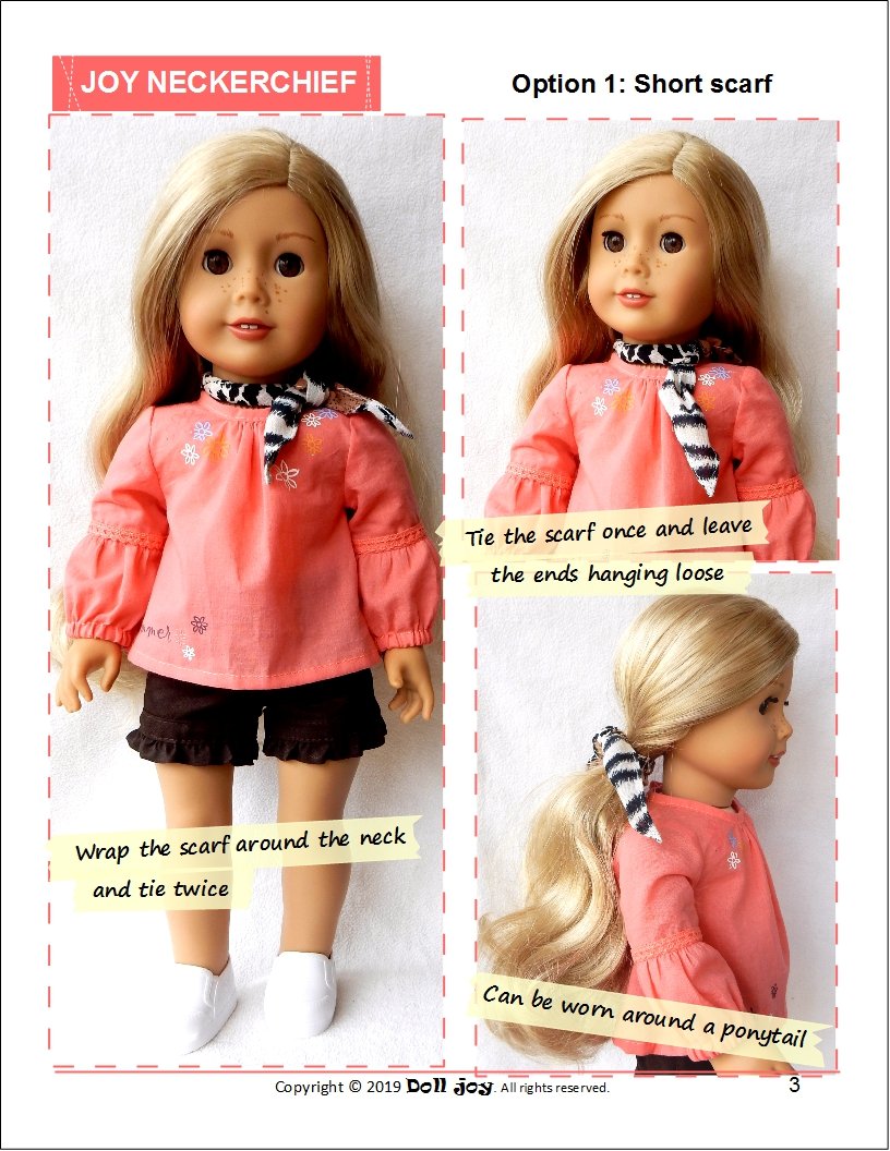 Doll Joy 18 Inch Modern FREE Joy Neckerchief 18" Doll Clothes Pattern Pixie Faire