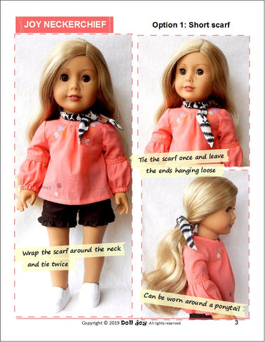 Doll Joy 18 Inch Modern FREE Joy Neckerchief 18" Doll Clothes Pattern Pixie Faire