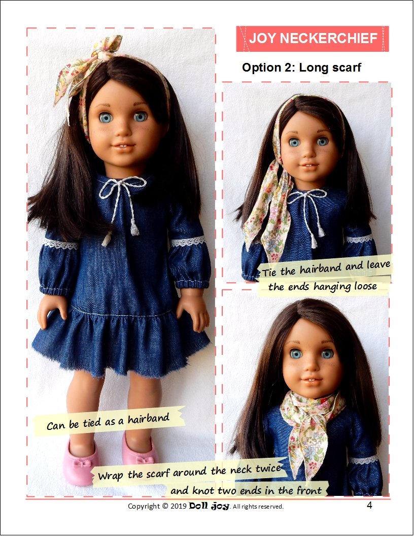 Doll Joy 18 Inch Modern FREE Joy Neckerchief 18" Doll Clothes Pattern Pixie Faire