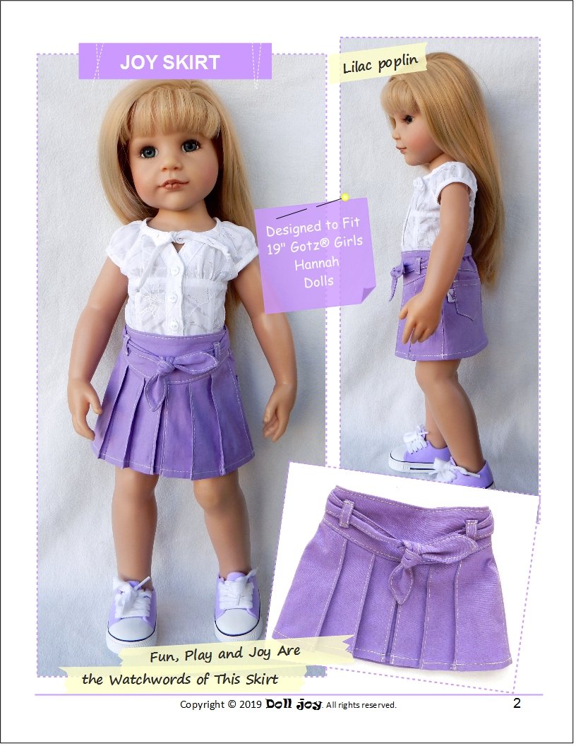 Doll Joy Gotz 19 Inch Joy Skirt Pattern for 19" Gotz Dolls Pixie Faire