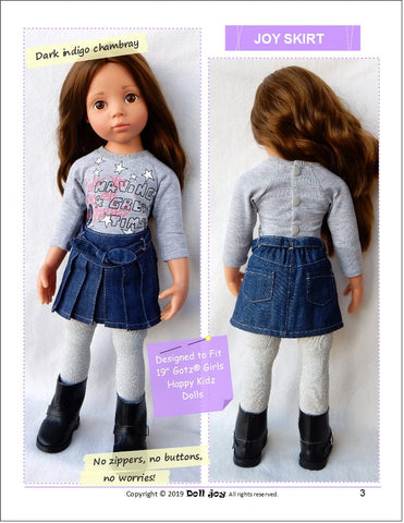 Doll Joy Gotz 19 Inch Joy Skirt Pattern for 19" Gotz Dolls Pixie Faire