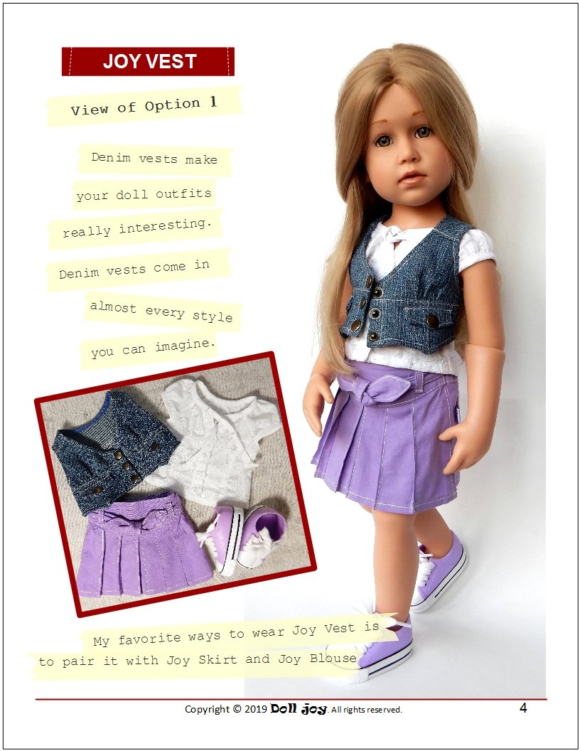 Doll Joy Gotz 19 Inch Joy Vest Pattern for 19" Gotz Dolls Pixie Faire