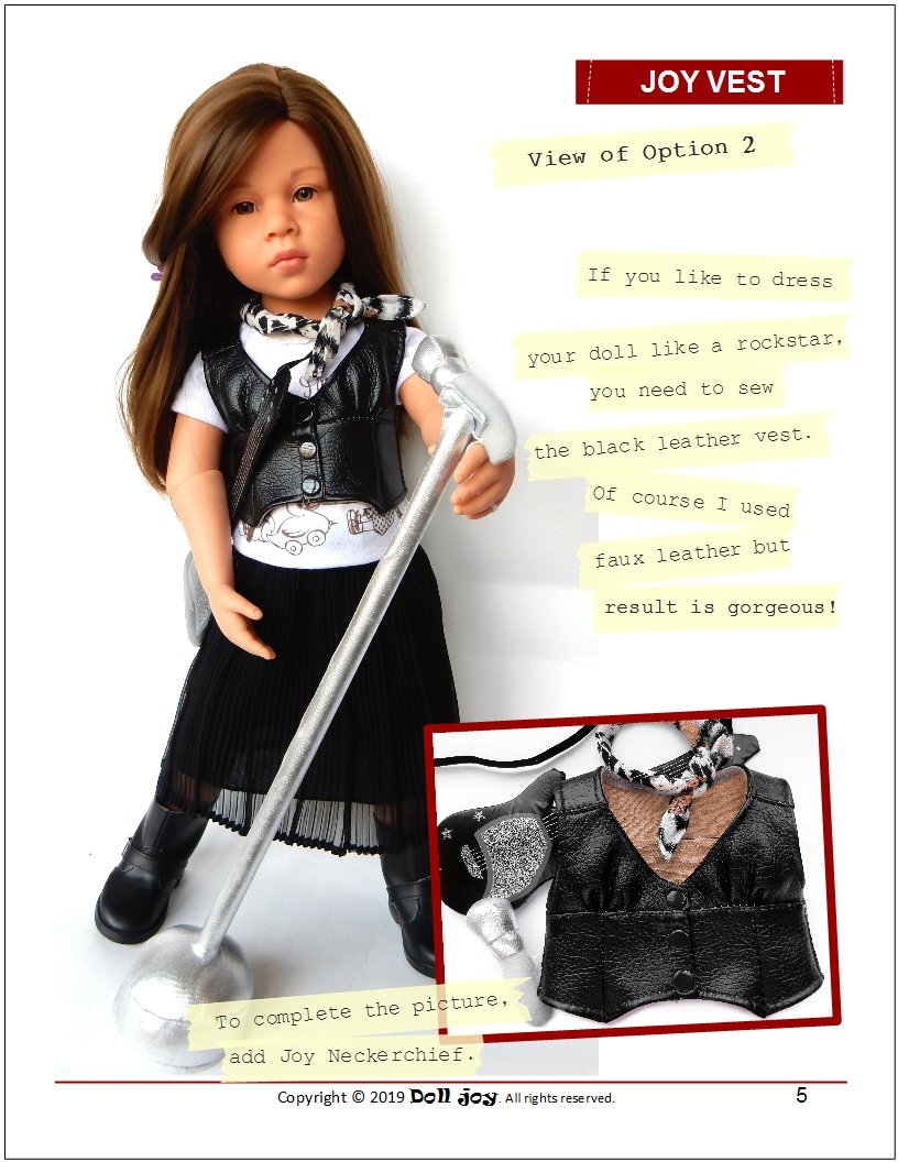 Doll Joy Gotz 19 Inch Joy Vest Pattern for 19" Gotz Dolls Pixie Faire