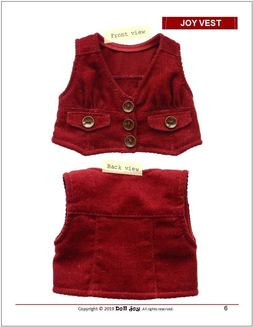 Doll Joy Gotz 19 Inch Joy Vest Pattern for 19" Gotz Dolls Pixie Faire