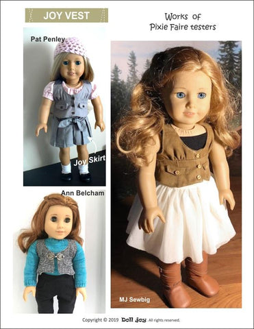 Doll Joy 18 Inch Modern Joy Vest 18" Doll Clothes Pattern Pixie Faire