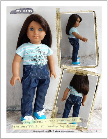 Doll Joy 18 Inch Modern Joy Jeans 18" Doll Clothes Pattern Pixie Faire