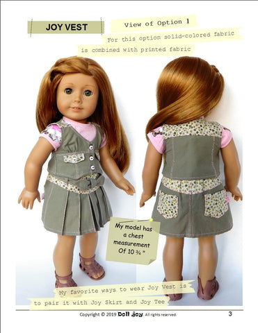 Doll Joy 18 Inch Modern Joy Vest 18" Doll Clothes Pattern Pixie Faire