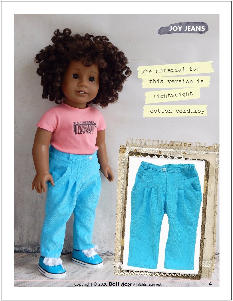 Doll Joy 18 Inch Modern Joy Jeans 18" Doll Clothes Pattern Pixie Faire