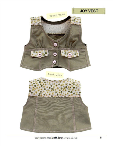 Doll Joy 18 Inch Modern Joy Vest 18" Doll Clothes Pattern Pixie Faire