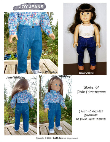 Doll Joy 18 Inch Modern Joy Jeans 18" Doll Clothes Pattern Pixie Faire