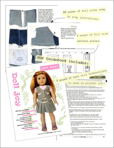Doll Joy 18 Inch Modern Joy Vest 18" Doll Clothes Pattern Pixie Faire