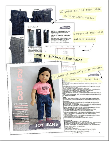 Doll Joy 18 Inch Modern Joy Jeans 18" Doll Clothes Pattern Pixie Faire