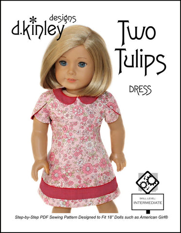 Dkinley Designs 18 Inch Modern Two Tulips Dress 18" Doll Clothes Pattern Pixie Faire