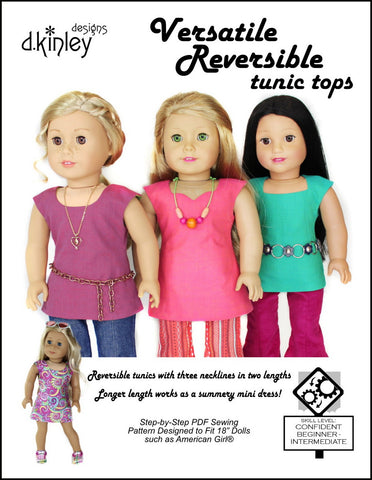 Dkinley Designs 18 Inch Modern Versatile Reversible Tunic Tops 18" Doll Clothes Pattern Pixie Faire