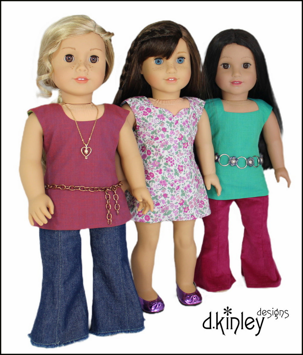Dkinley Designs 18 Inch Modern Versatile Reversible Tunic Tops 18" Doll Clothes Pattern Pixie Faire