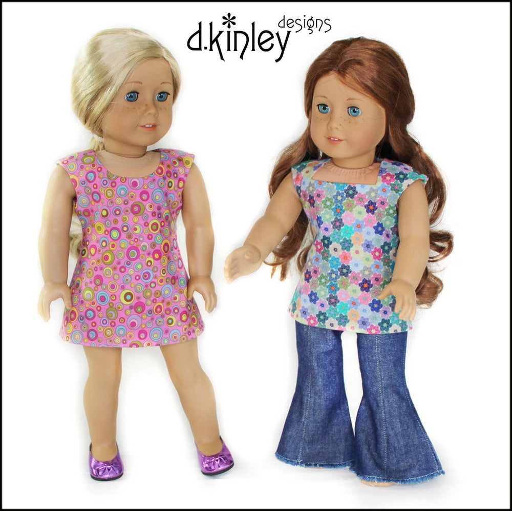 Dkinley Designs 18 Inch Modern Versatile Reversible Tunic Tops 18" Doll Clothes Pattern Pixie Faire