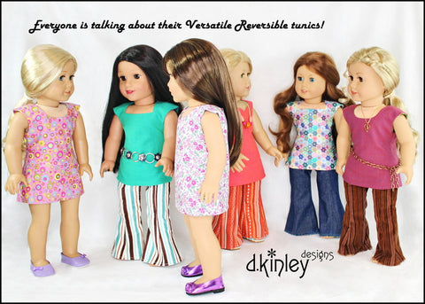 Dkinley Designs 18 Inch Modern Versatile Reversible Tunic Tops 18" Doll Clothes Pattern Pixie Faire