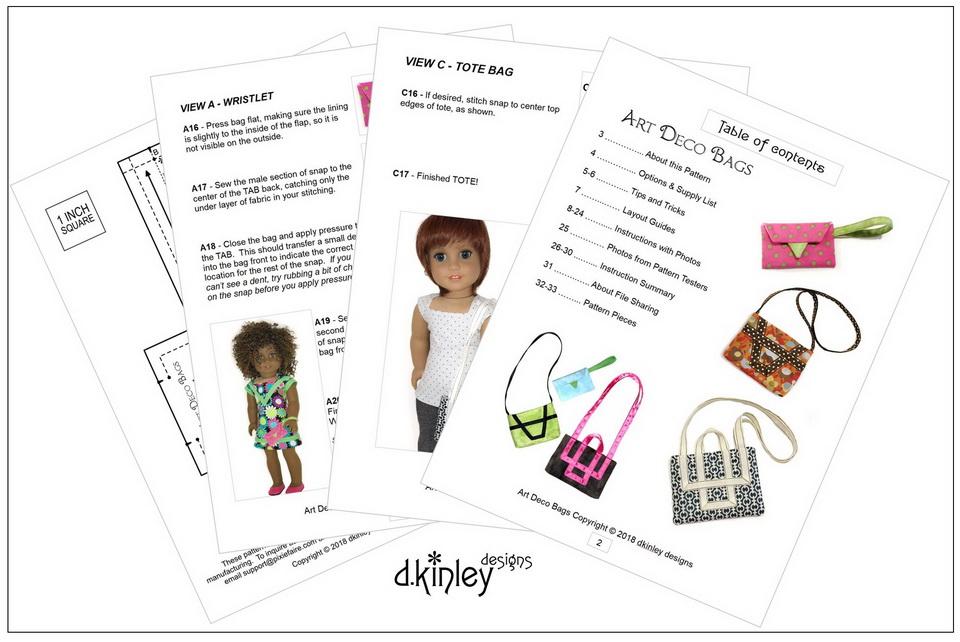 Dkinley Designs 18 Inch Modern Art Deco Bags Accessory Pattern for 14-18" Dolls Pixie Faire