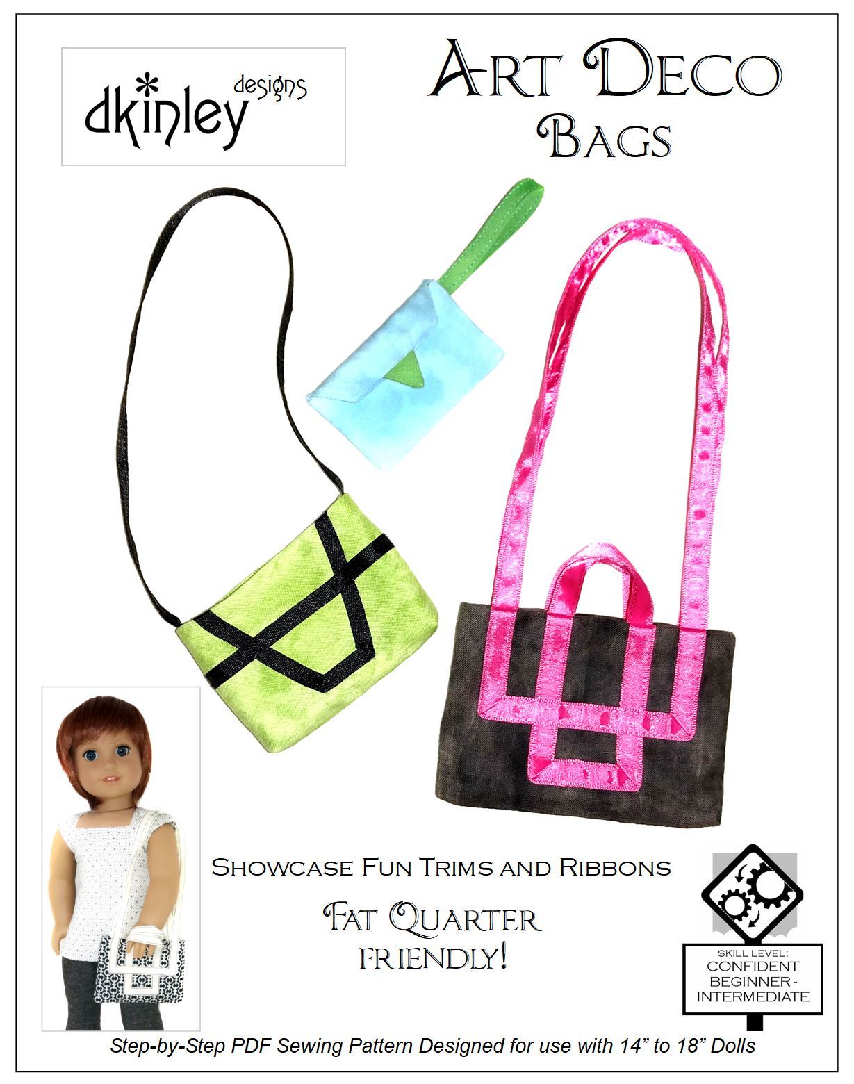 Dkinley Designs 18 Inch Modern Art Deco Bags Accessory Pattern for 14-18" Dolls Pixie Faire