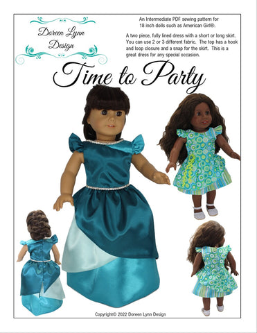 Doreen Lynn Design 18 Inch Modern Time To Party 18" Doll Clothes Pattern Pixie Faire