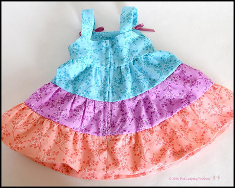 Pink Ladybug 18 Inch Modern Dainty Ruffled Dress 18" Doll Clothes Pattern Pixie Faire