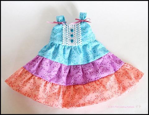 Pink Ladybug 18 Inch Modern Dainty Ruffled Dress 18" Doll Clothes Pattern Pixie Faire