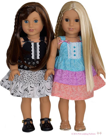 Pink Ladybug 18 Inch Modern Dainty Ruffled Dress 18" Doll Clothes Pattern Pixie Faire