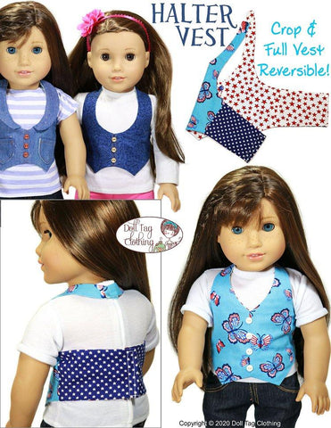 Doll Tag Clothing 18 Inch Modern Halter Vest 18" Doll Clothes Pattern Pixie Faire