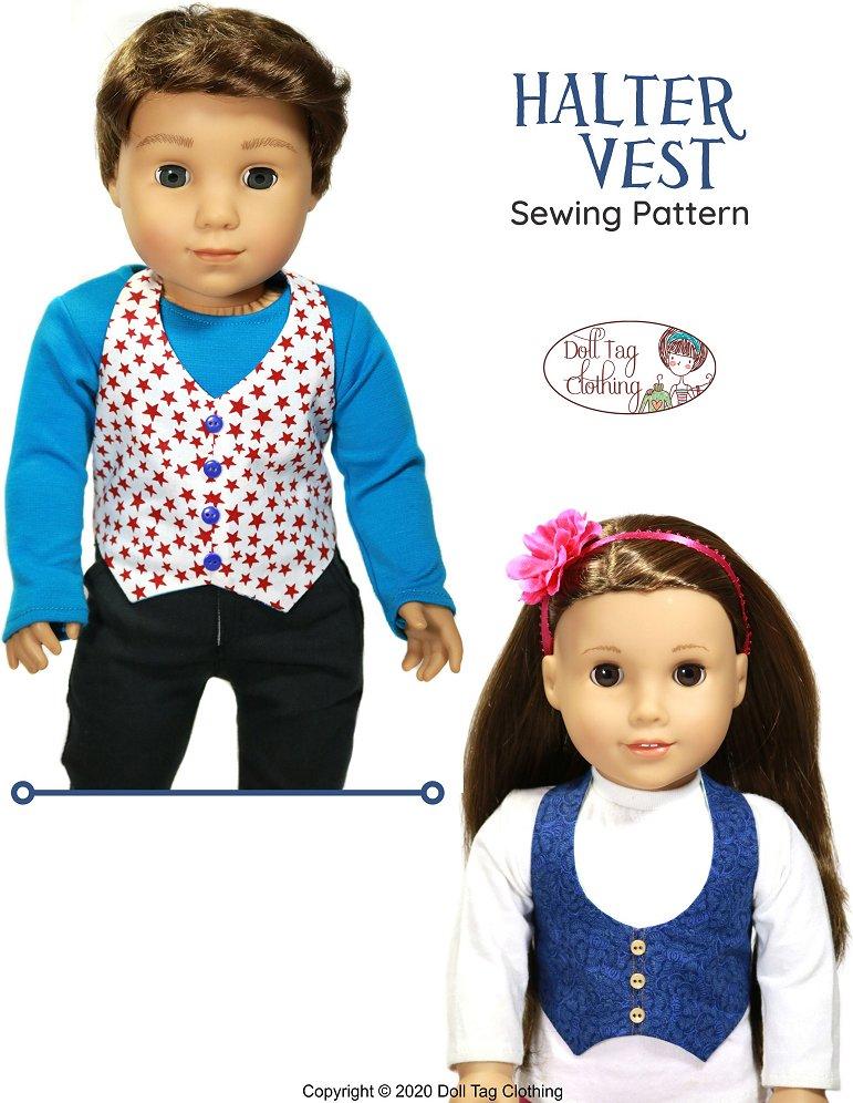 Doll Tag Clothing 18 Inch Modern Halter Vest 18" Doll Clothes Pattern Pixie Faire