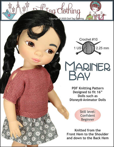 Doll Tag Clothing Disney Animator Mariner Bay Doll Clothes Knitting Pattern fits Disney Animator Dolls Pixie Faire