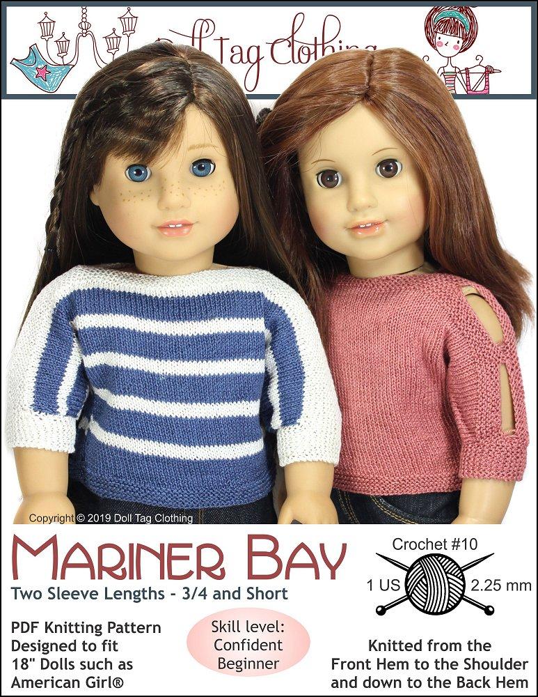 Doll Tag Clothing Knitting Mariner Bay 18" Doll Knitting Pattern Pixie Faire