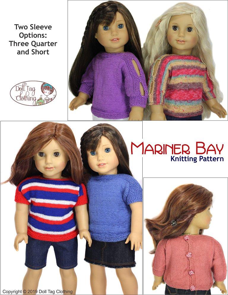 Doll Tag Clothing Knitting Mariner Bay 18" Doll Knitting Pattern Pixie Faire